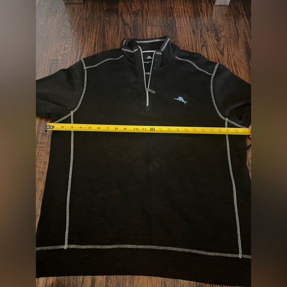 Mens Tommy Bahama Tobago Quarter Zip Black with white stitching Size L - Picture 2 of 5